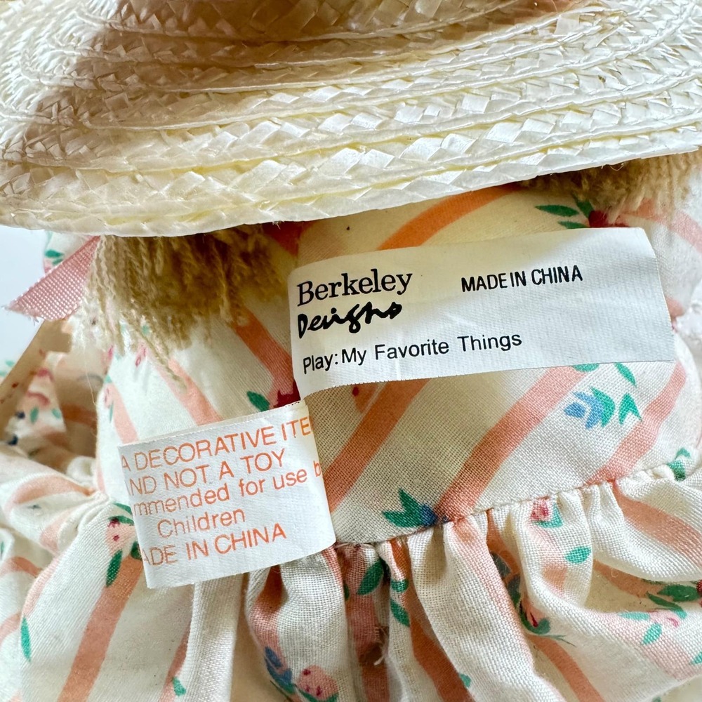 Berkeley Design Cuddle Kidz Musical Rag Doll My Favorite Things Floral Straw Hat - Picture 3 of 8